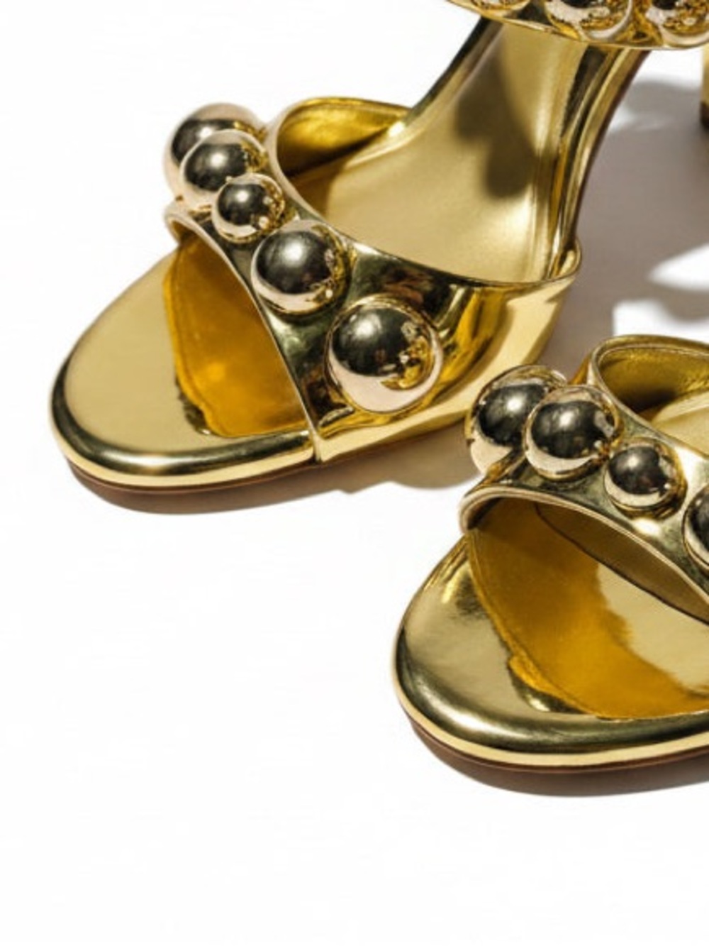 Gianni Bini Metallic Gold Beaded Double-Strap Heels - Picture 10 of 10